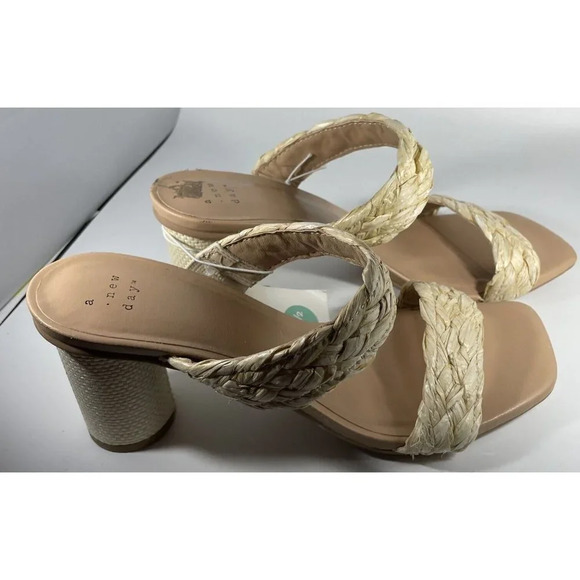 A New Day Womens Basil Sandal Heel Tan Braided Slip On High Open Toe 8.5 NWT - Picture 2 of 8